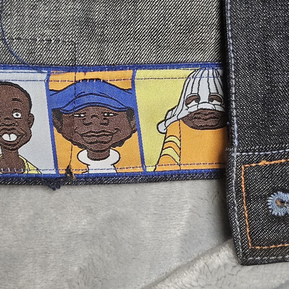 Platinum FUBU Fat Albert Denim Jacket Mens 2XL Y2K Streetwear Embroidered